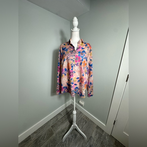 Liberty Art Fabrics for J. Crew Partial Button Down Floral Print Top Size 18 - Picture 5 of 17